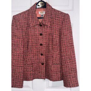 Talbots Petites Size 12 Pink & Black Tweed Button-Up Blazer Jacket